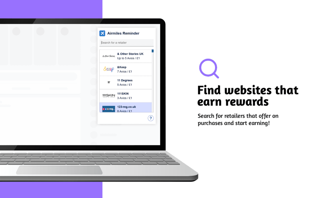 An image demonstrating how to search for airmile-rewarding retailers