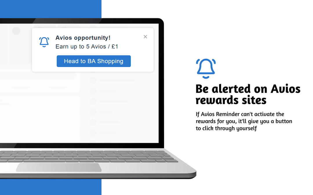 An image demonstrating a notification alerting the user that they can earn Avios and need to click through to the Avios website