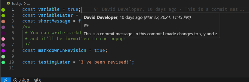 A screenshot demonstrating blame information on hover