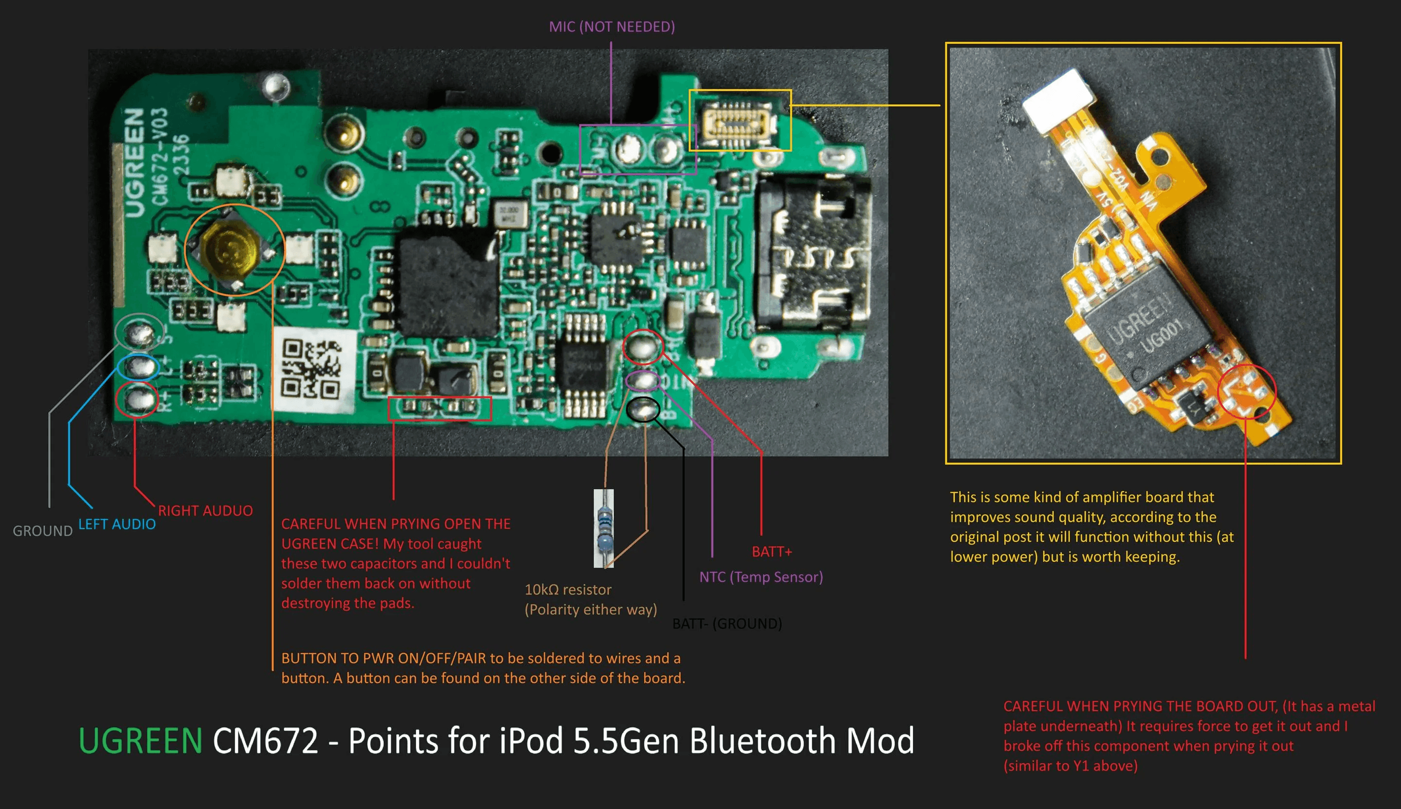 A wiring diagram for the UGREEN CM672 Bluetooth adaptor